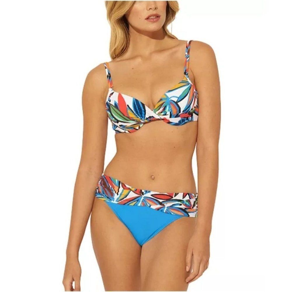 Bleu Rod Beattie Lush Life Leaf Print Skyline Sarong Bikini Bottoms Swimwear NWT